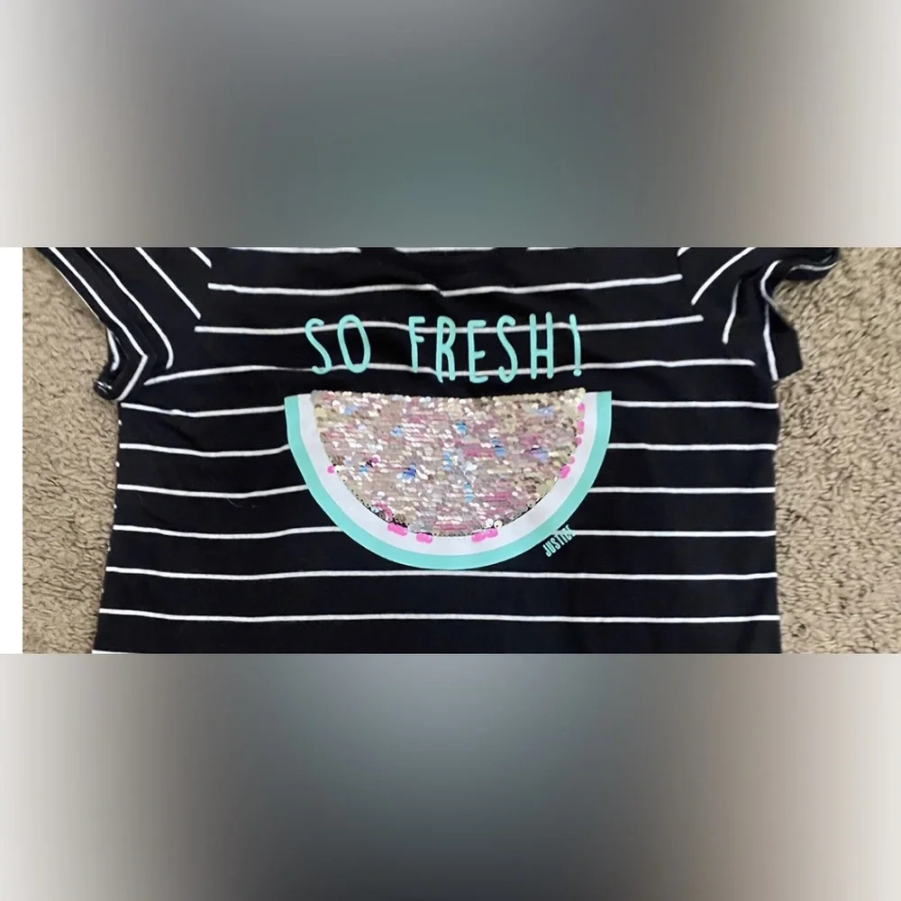 Justice Watermelon ‘So Fresh’ Sequin Top! Girls Size 10. 🍉